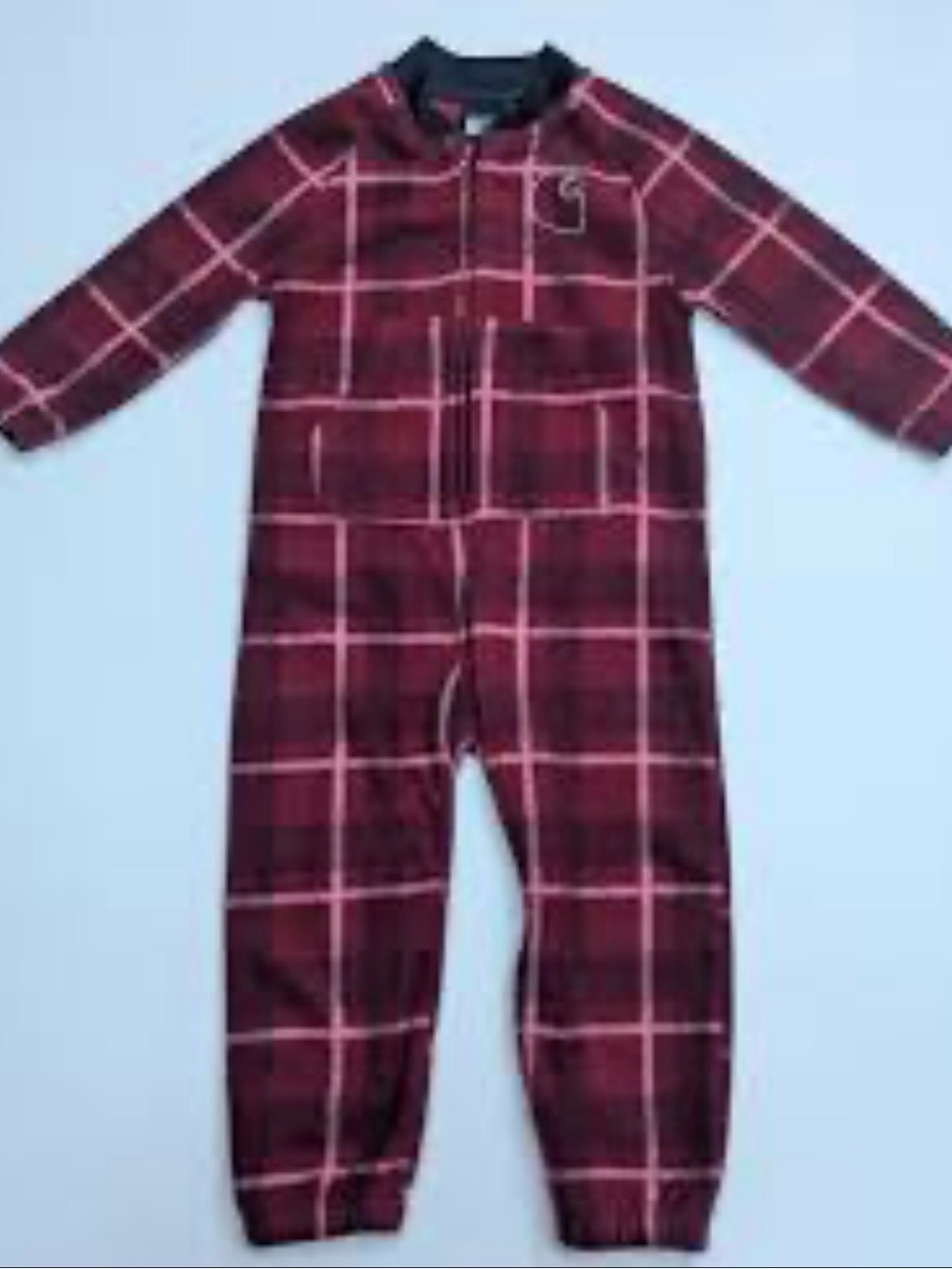 Carhartt Baby Fleece Plaid Coverall 24M Rumba Red Zip Front  Footie